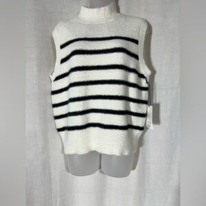 Bailey 44 Black and White Striped Turtleneck Vest Sweater Size Large